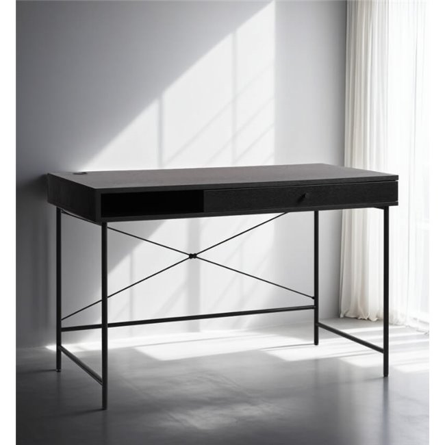 Office table Usakola, black, MDF/metal, H76x120x60cm