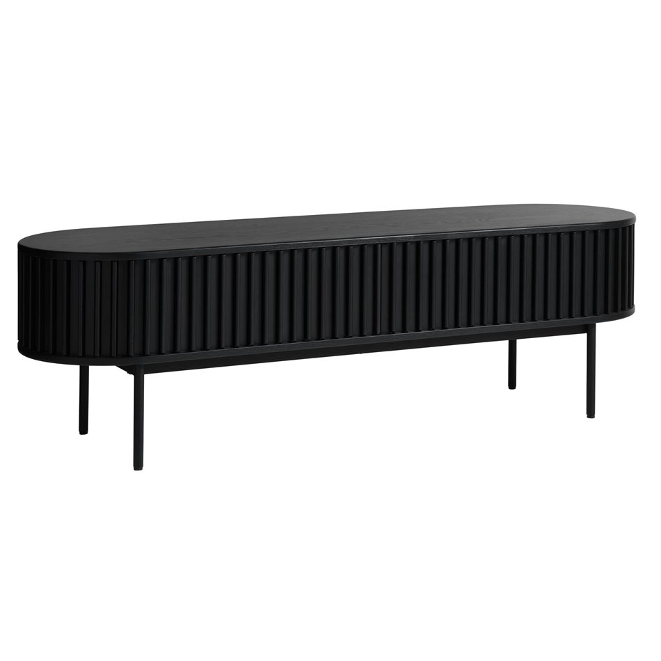 TV table Usien, black, oak veneer/solid oak, H48x160x45cm