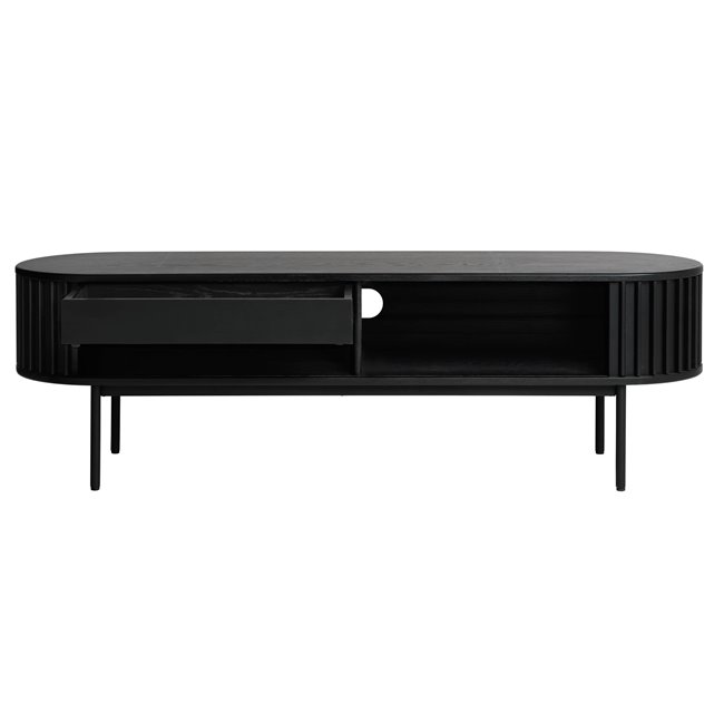 TV table Usien, black, oak veneer/solid oak, H48x160x45cm
