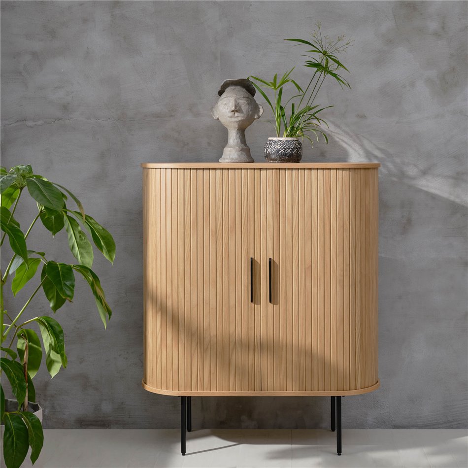 Cabinet Nola, natural color, metal/oak veneer/MDF, H118x100x40cm