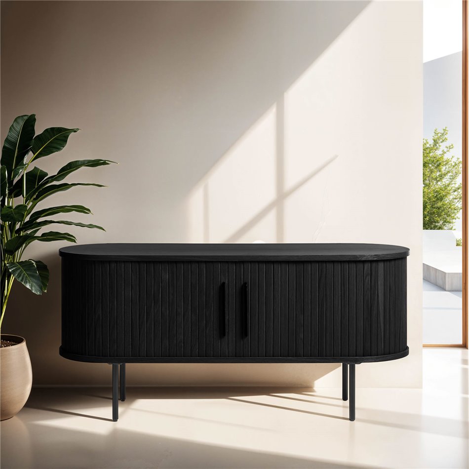 TV table Nola, black, metal/oak veneer/MDF, H56x120x40cm