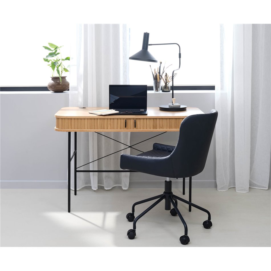 Desk Nola, natural/black, metal/oak veneer/MDF, H75x120x60cm