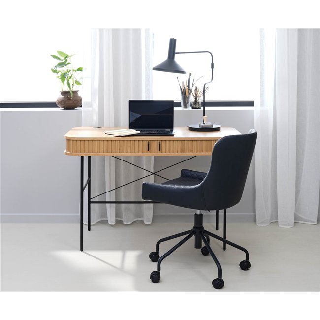 Desk Nola, natural/black, metal/oak veneer/MDF, H75x120x60cm