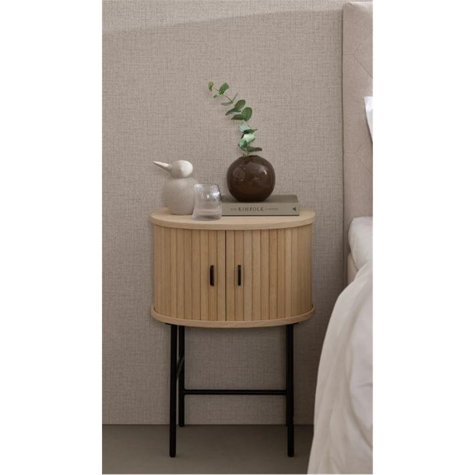 Side table Nola, natural color, metal/oak veneer/MDF, H70x50x40cm