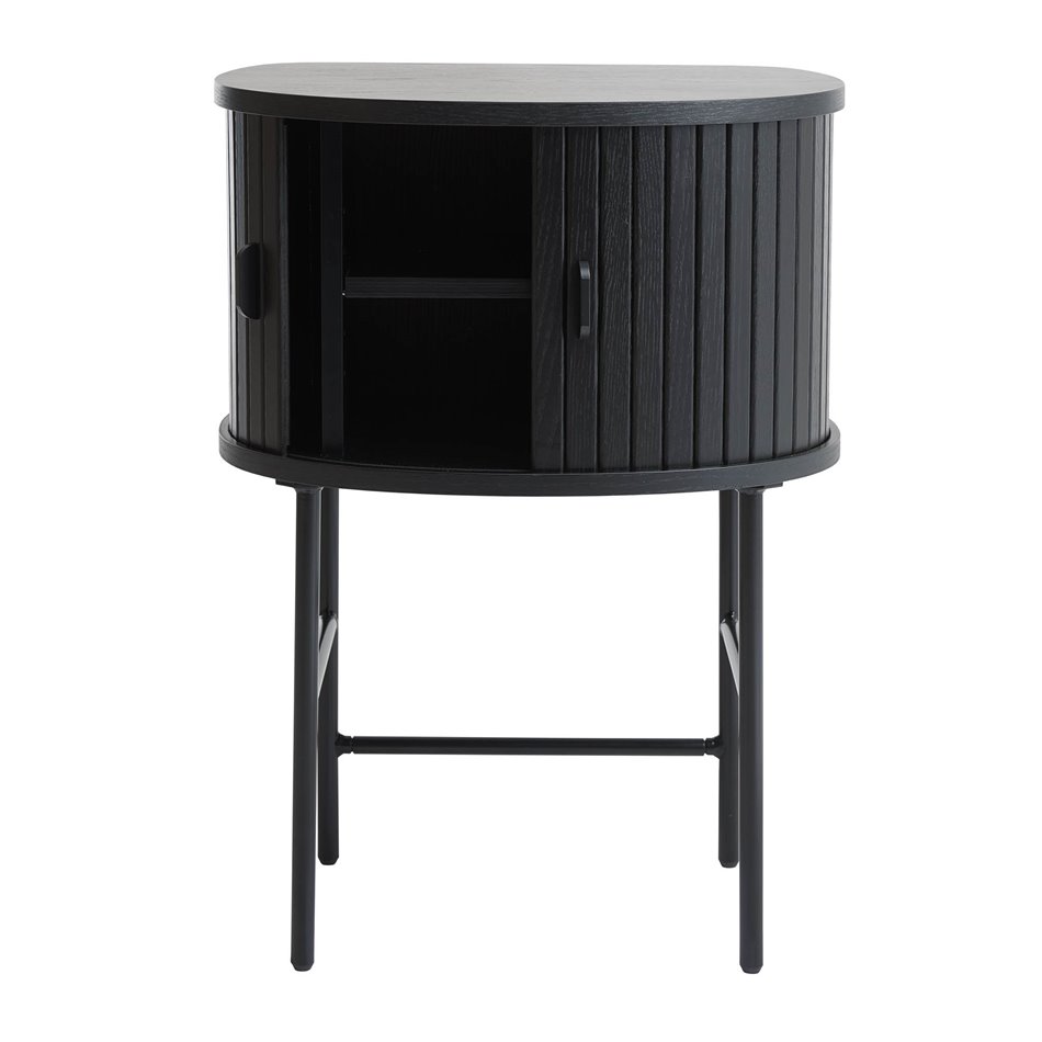 Side table Nola, black oak color, metal/oak veneer/MDF, H70x50x40cm