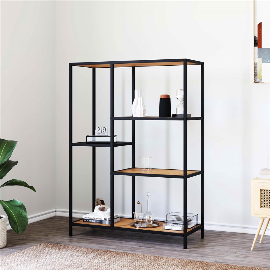Bookcase Unaltino, wild oak color/black, MDF/steel, H112x80x35cm