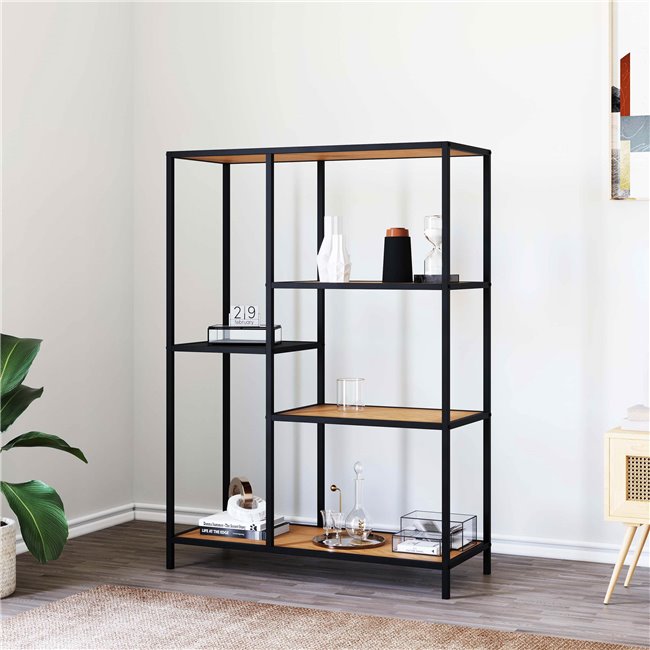Bookcase Unaltino, wild oak color/black, MDF/steel, H112x80x35cm