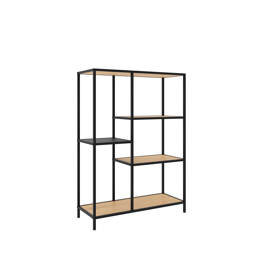Bookcase Unaltino, wild oak color/black, MDF/steel, H112x80x35cm