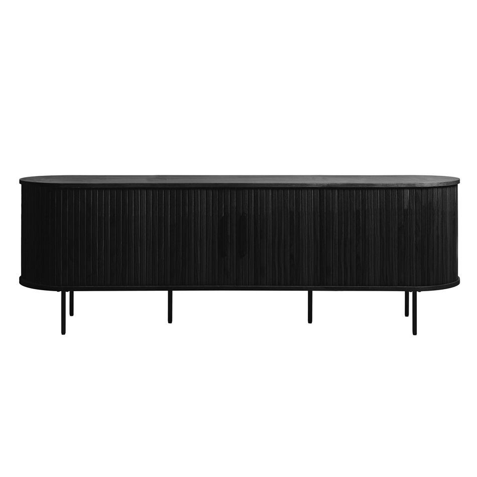 TV table Nola, black, metal/oak veneer/MDF, H55.5x180x40cm