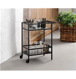 Serving trolley Unbronk, black, metal/tempered glass, H85x70x42cm