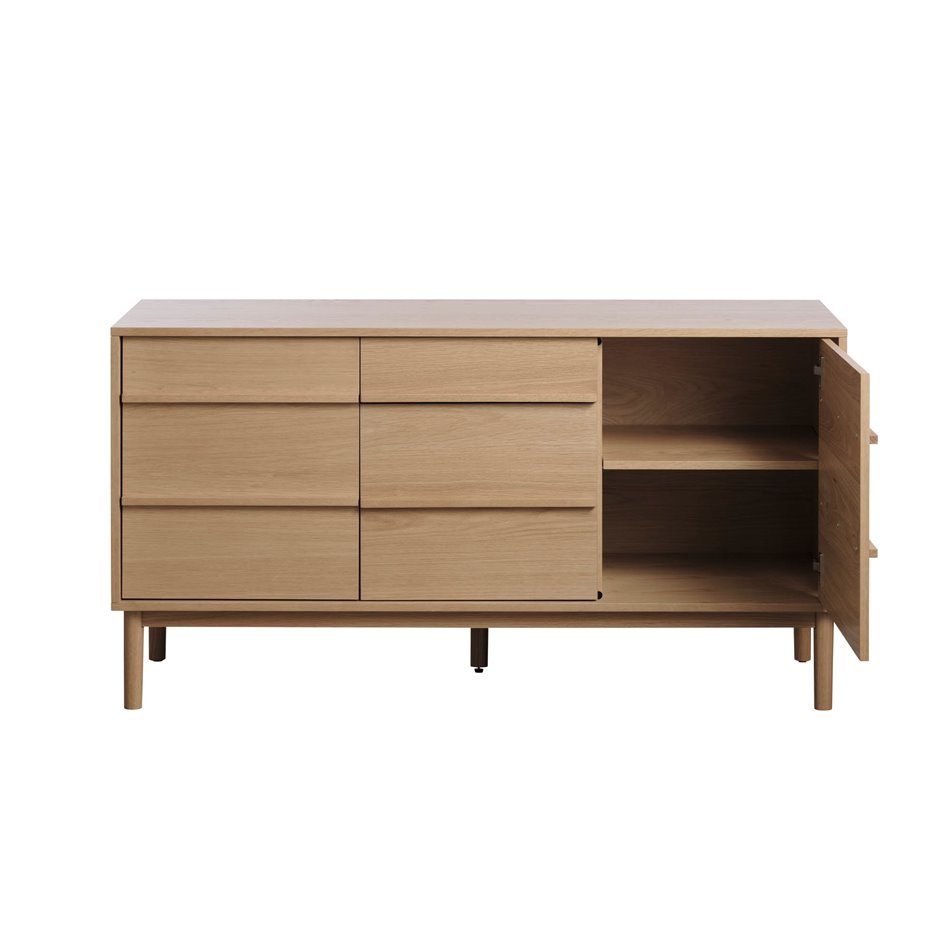 Chest of drawers Unponza, natural color, oak veneer, H75x140x43cm