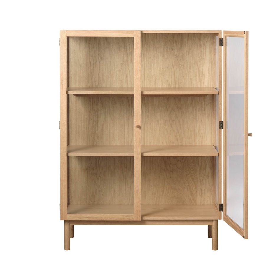 Шкаф Unelba, натурального цвета, закаленное стекло/MDF/дубовый шпон, H140х100х40см