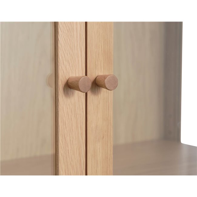 Шкаф Unelba, натурального цвета, закаленное стекло/MDF/дубовый шпон, H140х100х40см