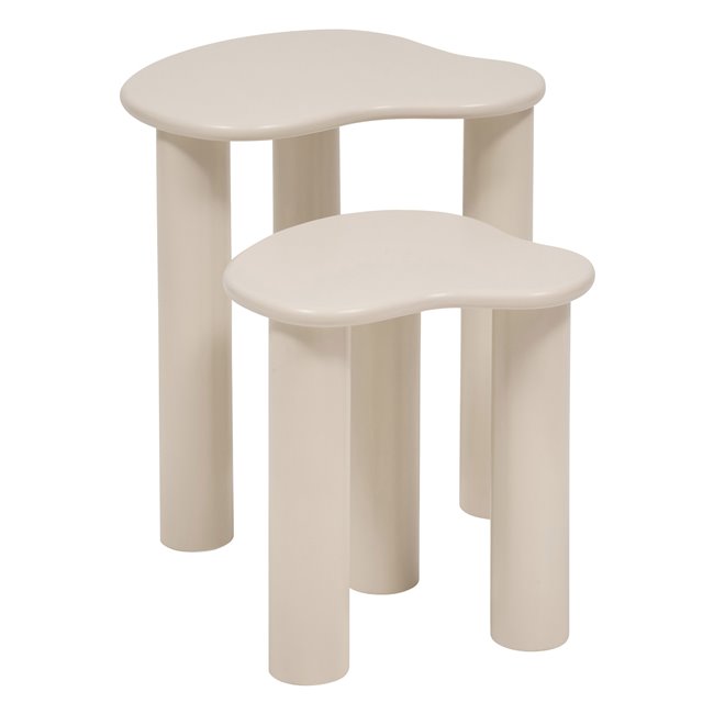 Side table set OLAO, MDF/pine wood legs, ivory, 45x45cm H50.5cm, 35x35cm H40.5cm
