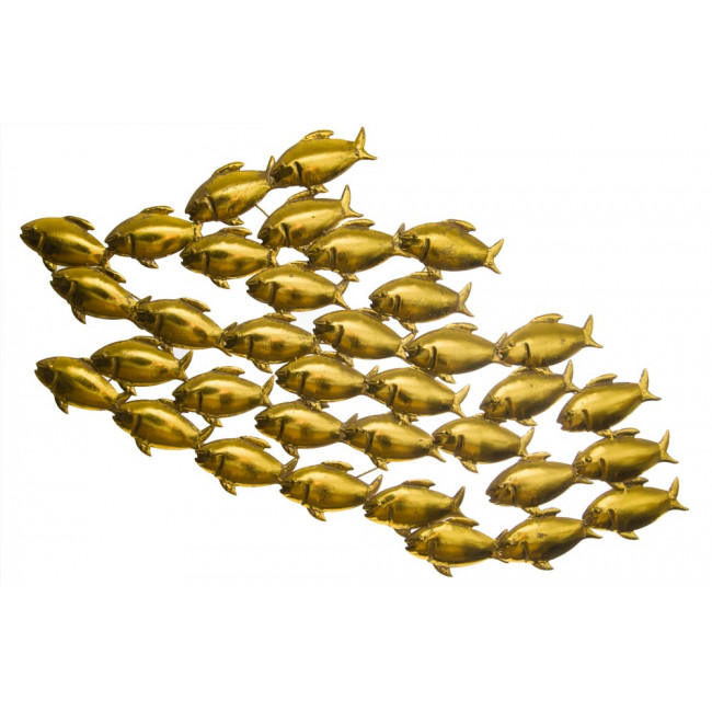 Wall decor Fischschwarm, golden, H50x95cm