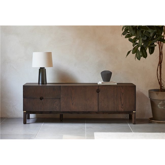 TV table Unarun, espresso oil color, MDF/oak veneer/solid oak, H55x160x46cm