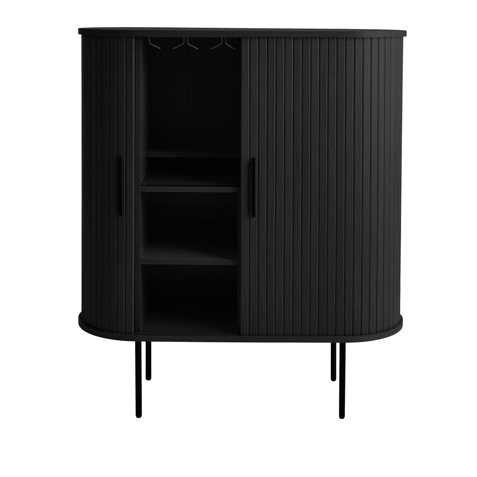 Cabinet Nola, black, metal/oak veneer/MDF, H118x100x40cm