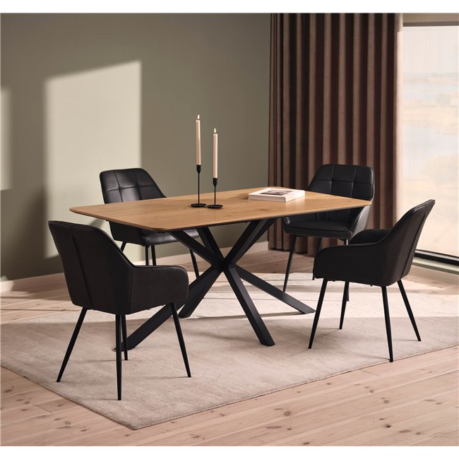Dining table Uncesura, natural/black, MDF/metal, H75x160x90cm