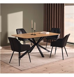 Dining table Uncesura, natural/black, MDF/metal, H75x160x90cm