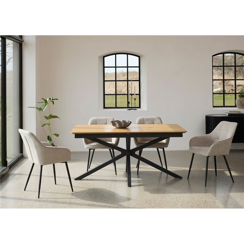 Extendable dining table Uncesura, natural/black, MDF/metal, 160-200x90cm H75cm