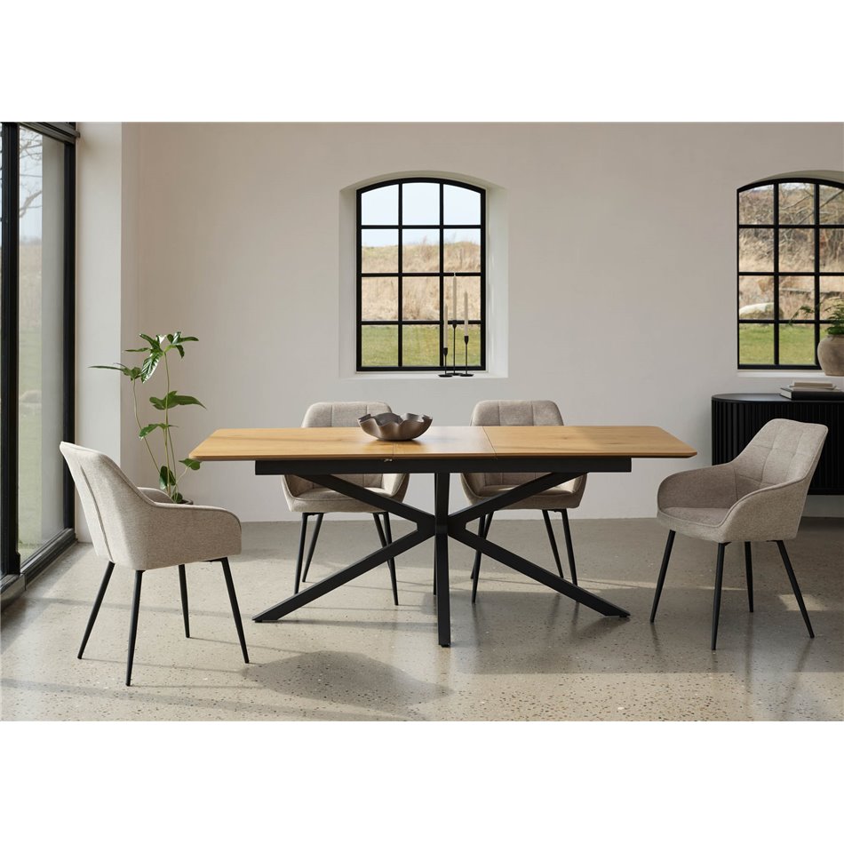 Extendable dining table Uncesura, natural/black, MDF/metal, 160-200x90cm H75cm