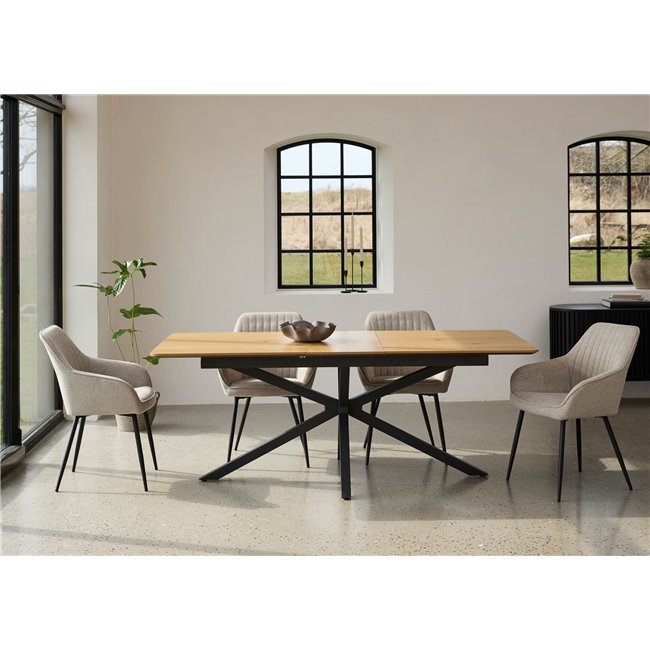 Extendable dining table Uncesura, natural/black, MDF/metal, 160-200x90cm H75cm