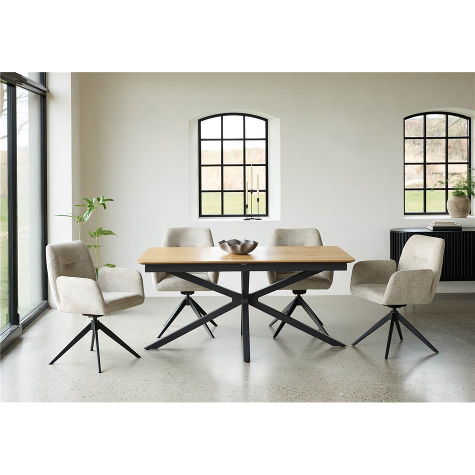 Extendable dining table Uncesura, natural/black, MDF/metal, 160-200x90cm H75cm
