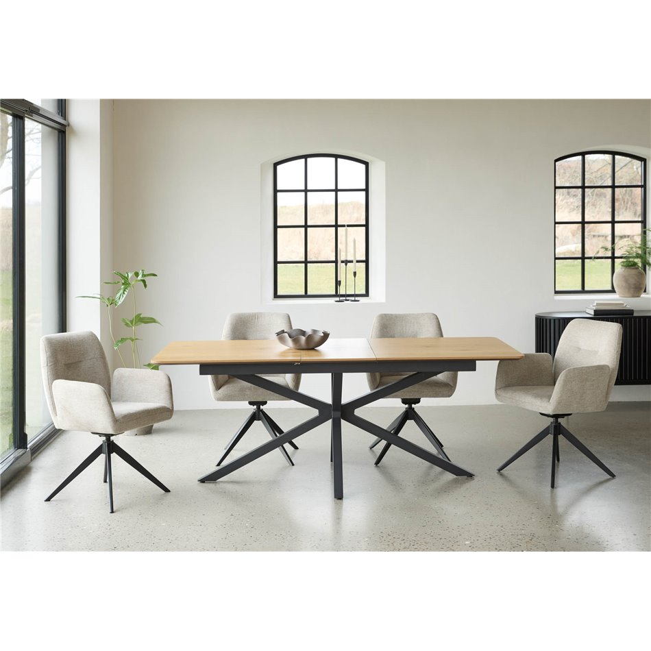 Extendable dining table Uncesura, natural/black, MDF/metal, 160-200x90cm H75cm