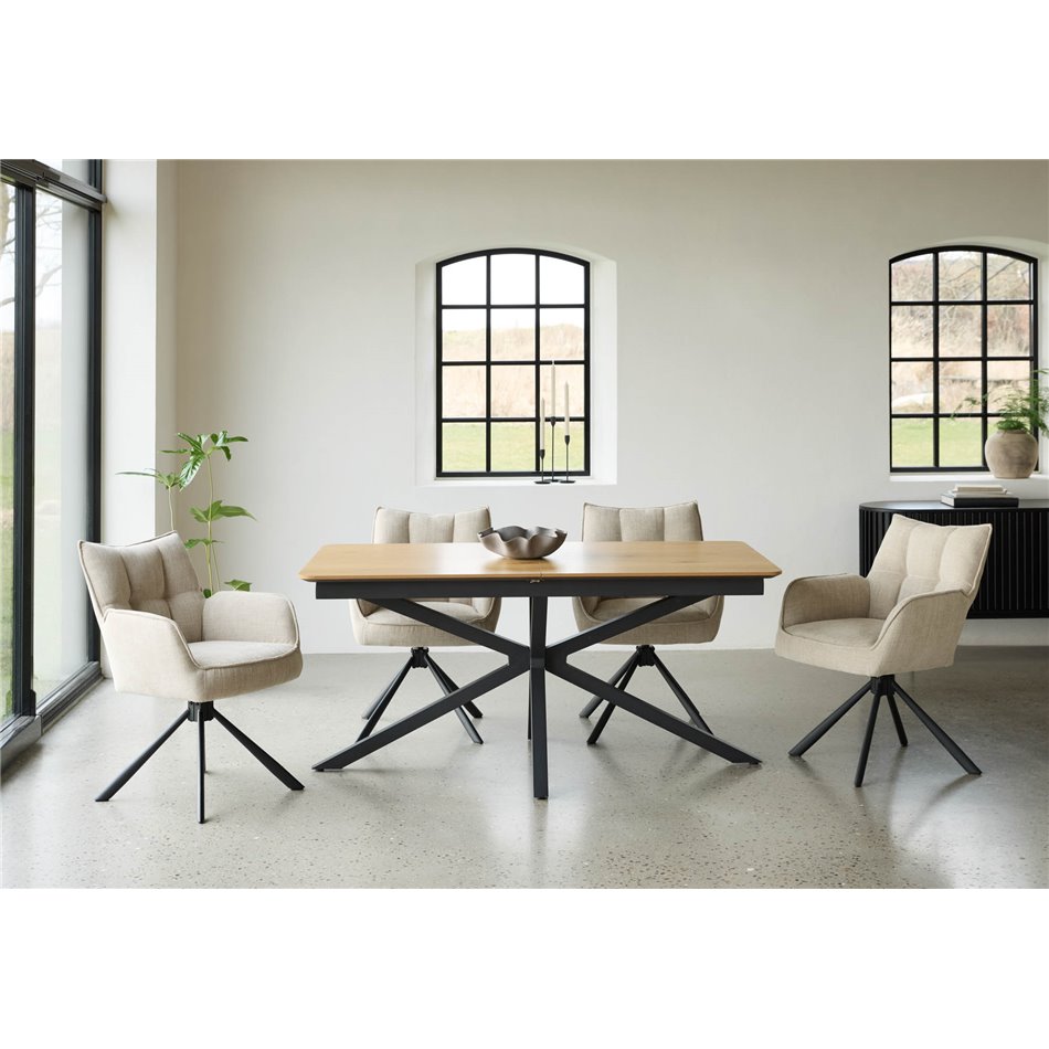 Extendable dining table Uncesura, natural/black, MDF/metal, 160-200x90cm H75cm