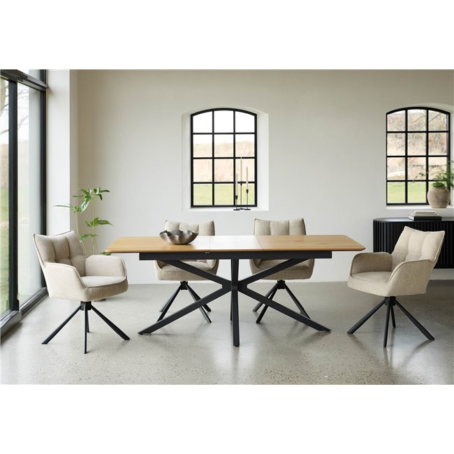 Extendable dining table Uncesura, natural/black, MDF/metal, 160-200x90cm H75cm