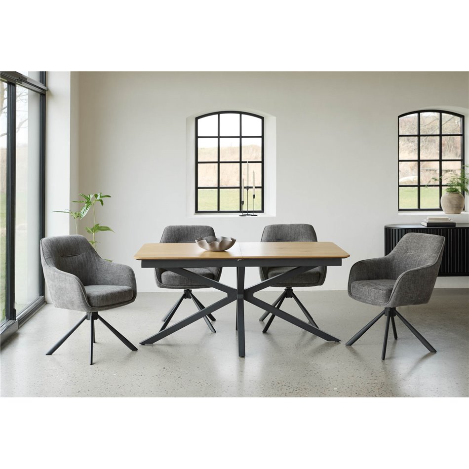 Extendable dining table Uncesura, natural/black, MDF/metal, 160-200x90cm H75cm
