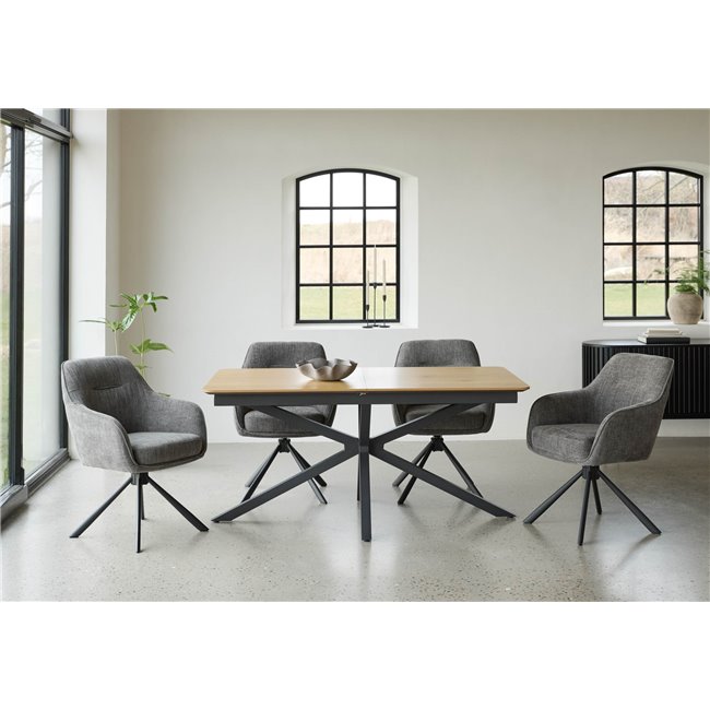 Extendable dining table Uncesura, natural/black, MDF/metal, 160-200x90cm H75cm