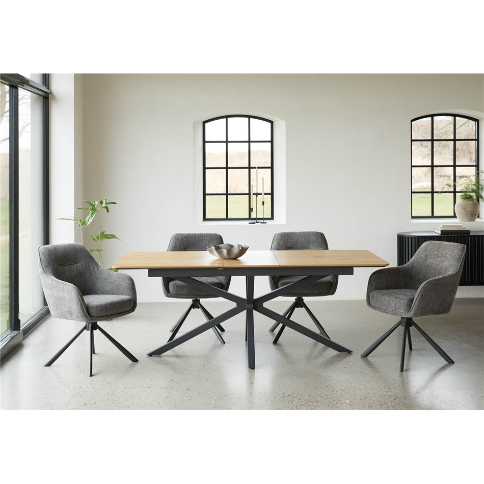 Extendable dining table Uncesura, natural/black, MDF/metal, 160-200x90cm H75cm