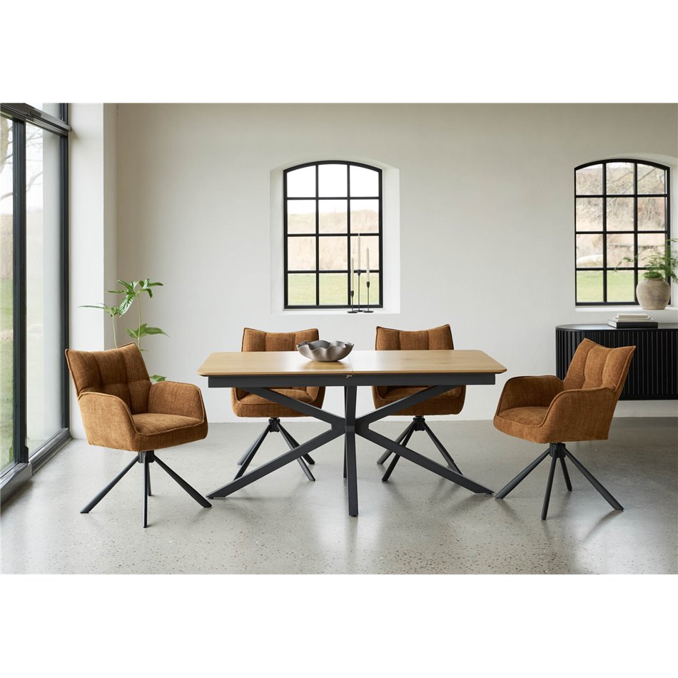 Extendable dining table Uncesura, natural/black, MDF/metal, 160-200x90cm H75cm