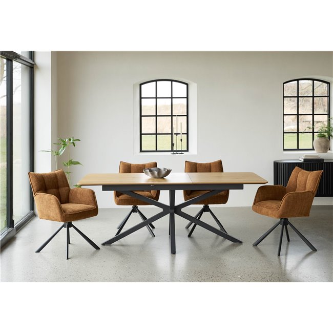 Extendable dining table Uncesura, natural/black, MDF/metal, 160-200x90cm H75cm