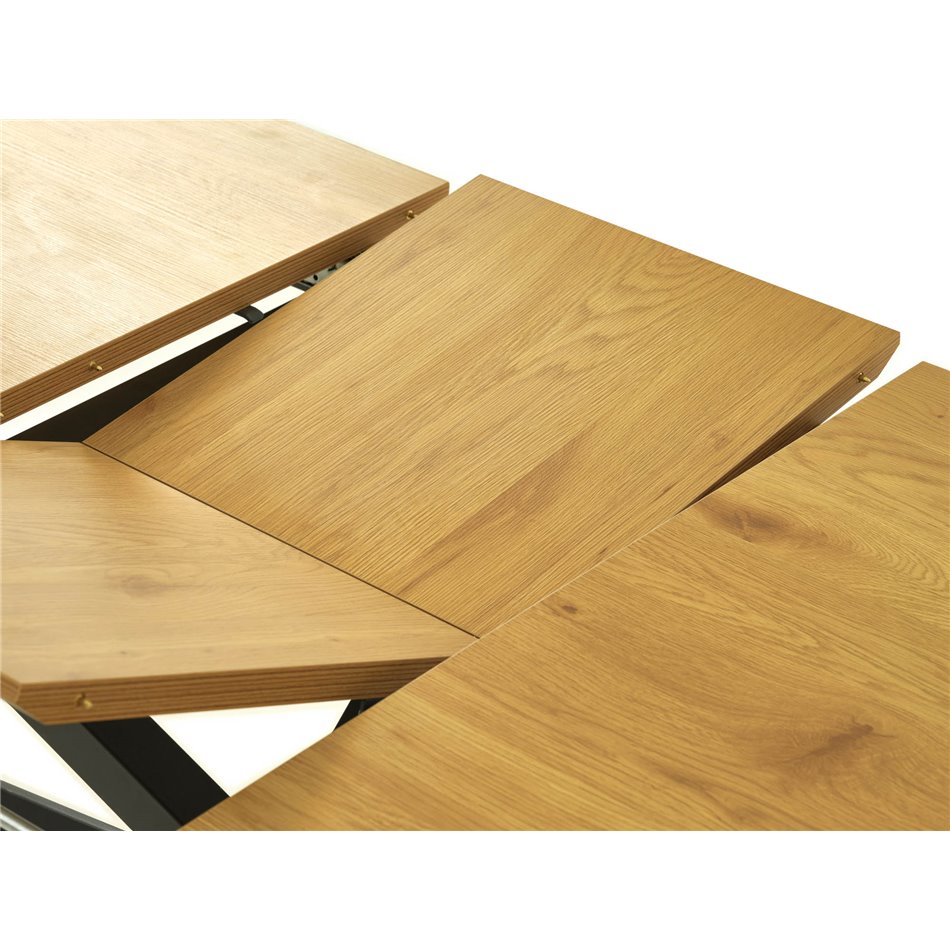 Extendable dining table Uncesura, natural/black, MDF/metal, 160-200x90cm H75cm