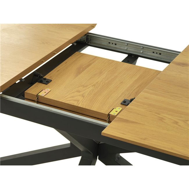 Extendable dining table Uncesura, natural/black, MDF/metal, 160-200x90cm H75cm