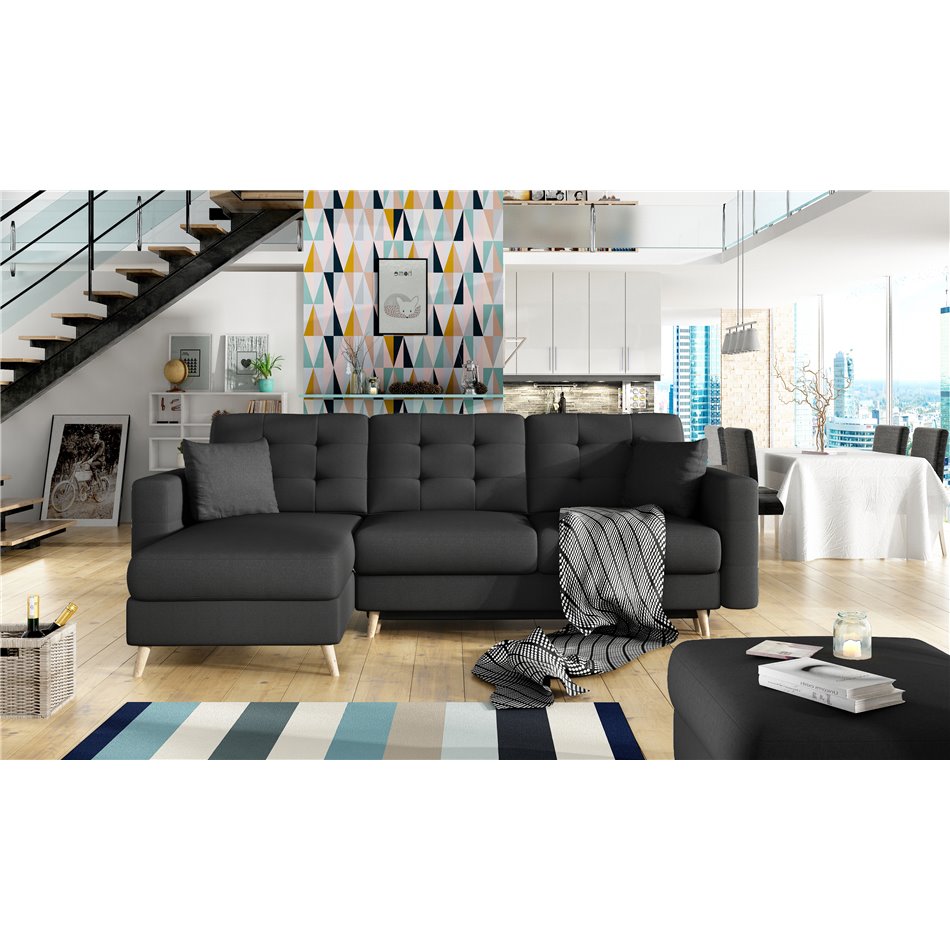 Corner sofa Elsgard L Reversible, Sawana 14, black, H93x248x162cm