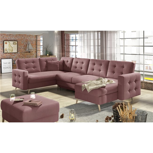 U shape sofa Elsgard U Reversible, Mat Velvet 63, velvet, pink, H93x326x202cm