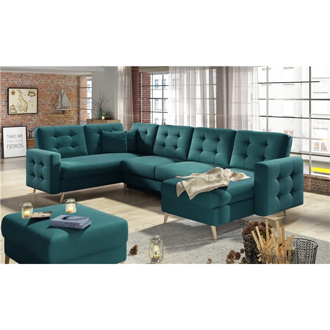 U shape sofa Elsgard U Reversible, Mat Velvet 75, velvet, green, H93x326x202cm