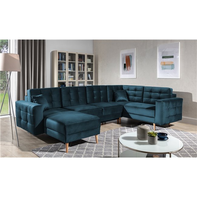 U shape sofa Elsgard U Reversible, Monolith 77, velvet, blue, H93x326x202cm
