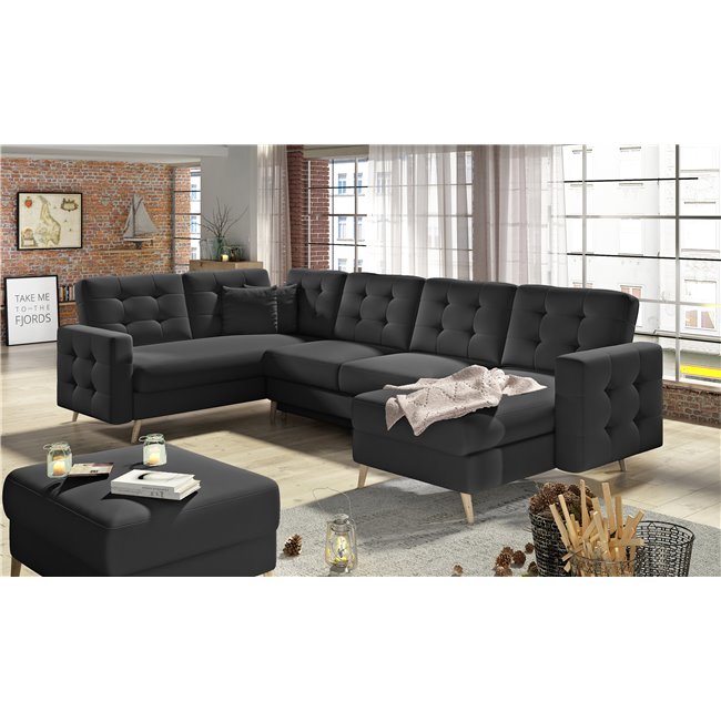 U shape sofa Elsgard U Reversible, Soft 11, eco leather, black, H93x326x202cm