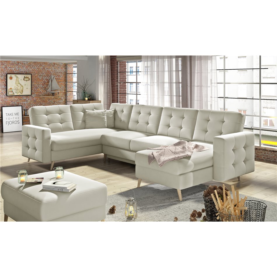 U shape sofa Elsgard U Reversible, Soft 33, eco leather, beige, H93x326x202cm