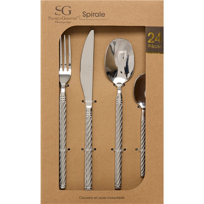 Cutlery set for 6 person Spiral, 24 pcs., silver color, H27.5x16.5x6.5cm