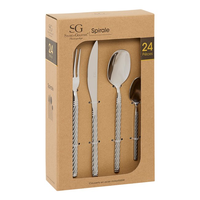 Cutlery set for 6 person Spiral, 24 pcs., silver color, H27.5x16.5x6.5cm