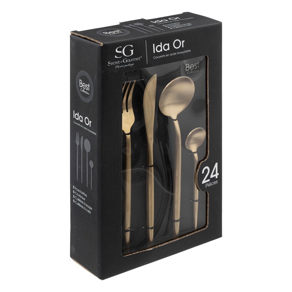 Cutlery set for 6 person Ida Gold, 24 pcs., H27.5x16.9x6.5cm