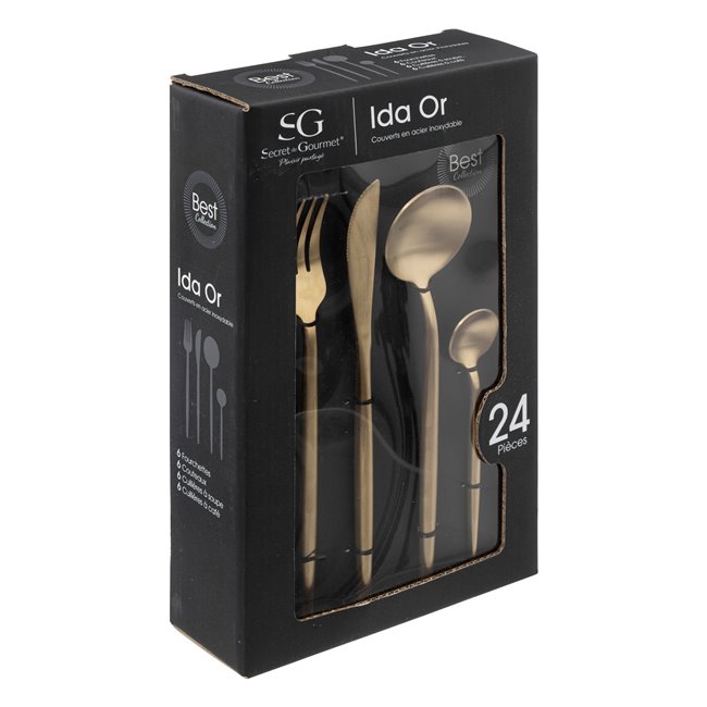 Cutlery set for 6 person Ida Gold, 24 pcs., H27.5x16.9x6.5cm