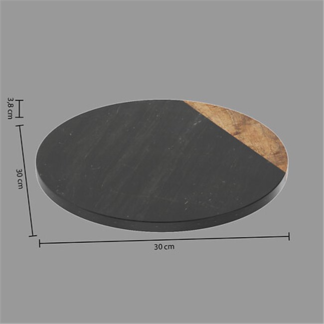 Serving plate 360, black marble/mango wood, D30cm, H3.8cm