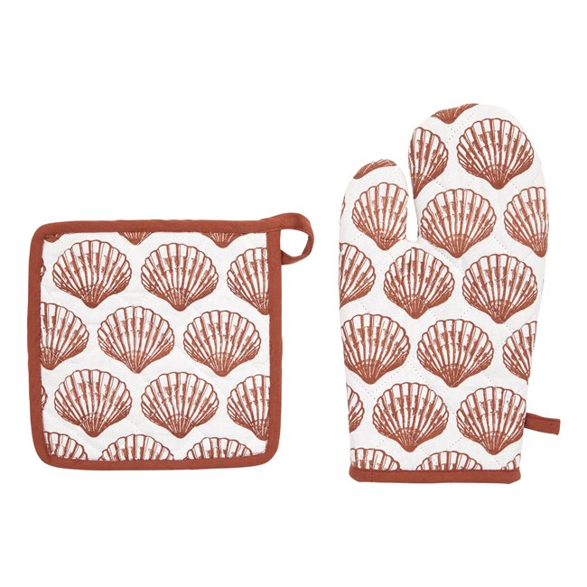 Kitchen glove and pot holder Ocea, white/brick-colored, 32x20x2.5cm/20x20x1cm