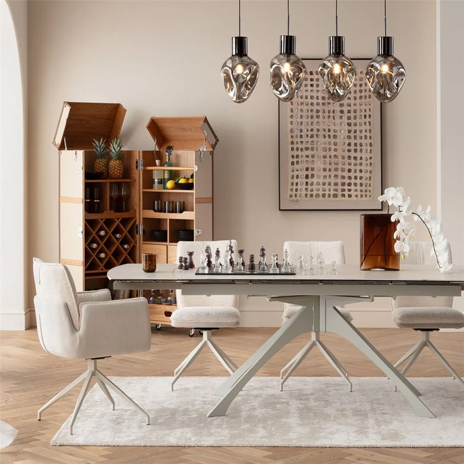 Dining chair Hilla, white/beige, rotatable 180 degrees, H85x61x47cm, seat height 49cm